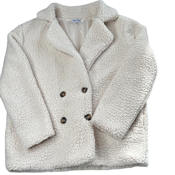 COEUR DE VAGUE Sherpa Fusion Double Breasted Teddy Jacket Women's Size XL - Picture 10 of 16
